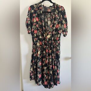 Floral Black Dress with Red and Gold Accents